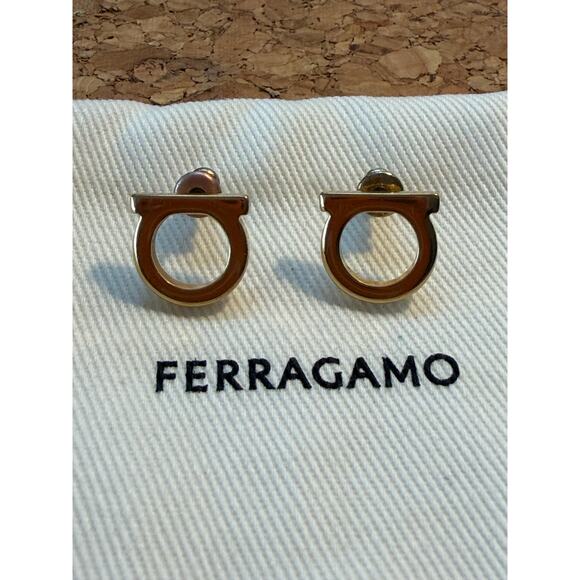 Salvatore Ferragamo Iconic Gold Gancini Earrings Small MINT - Picture 7 of 9